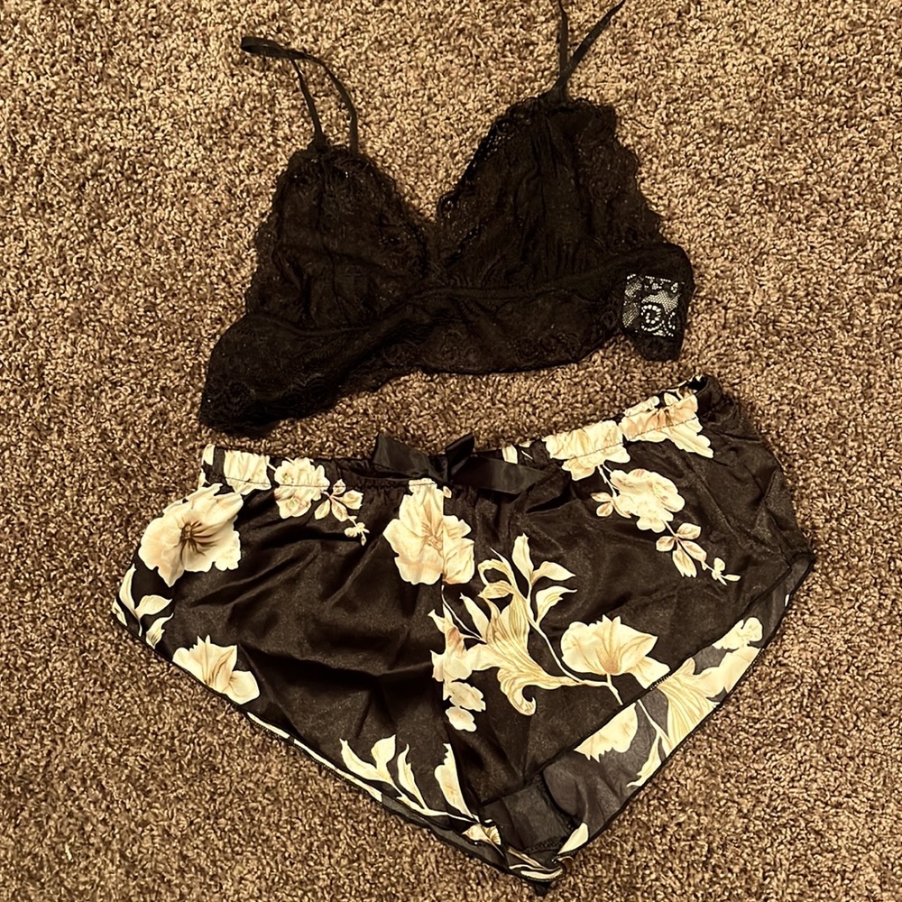 Floral satin silk shorts and bra